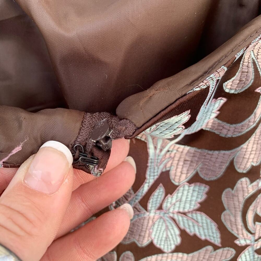 Jessica McClintock brown blue metallic floral vintage 90s prom cocktail dress - Picture 7 of 7